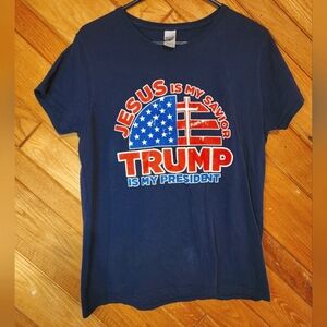 Jesus is my Savior Trump is my President dark navy blue large tshirt